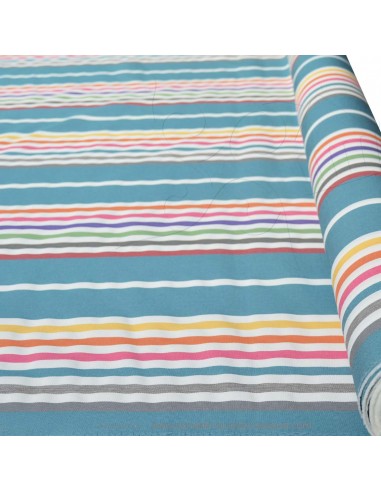 zoom tissu toile extérieure bache outdoor rayure fond bleu déperlant chilienne transat - tissus extérieurs au mètre
