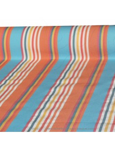 toile extérieure bache outdoor rayure multicolore turquoise orange déperlant - tissus Ameublement extérieur au mètre