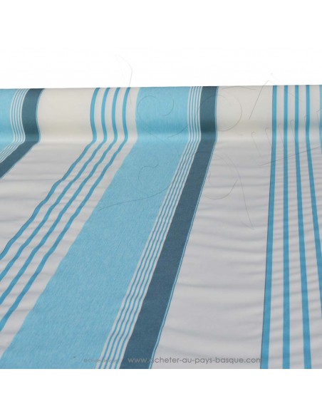 toile extérieure bache outdoor rayure blanche et bleue 160cm déperlant - tissus Ameublement extérieur au mètre