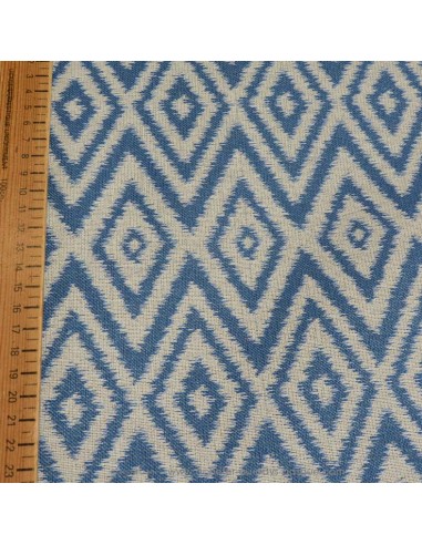 zoom toile extérieure bache outdoor losange blanc et bleu 140cm déperlant chilienne transat - tissus extérieurs au mètre
