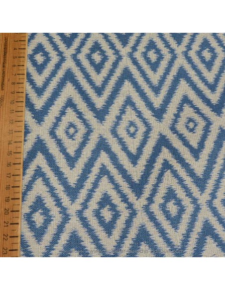 zoom toile extérieure bache outdoor losange blanc et bleu 140cm déperlant chilienne transat - tissus extérieurs au mètre