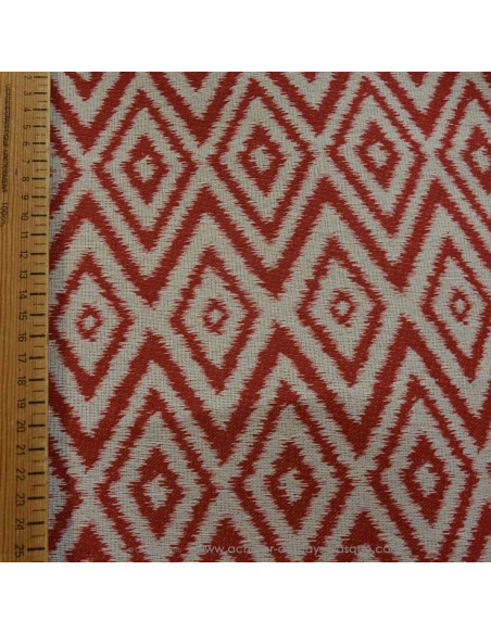 zoom toile extérieure bache outdoor losange blanc et rouge 140cm déperlant chilienne transat - tissus extérieurs au mètre