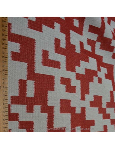 zoom toile extérieure bache outdoor tetris blanc et rouge 140cm déperlant chilienne transat - tissus extérieurs au mètre