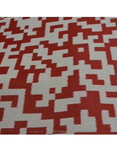 toile extérieure bache outdoor tetris blanc et rouge 140cm déperlant - tissus Ameublement extérieur au mètre