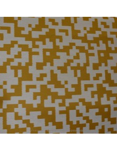 toile extérieure bache outdoor tetris blanc et moutarde 140cm déperlant - tissus Ameublement extérieur au mètre