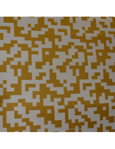 toile extérieure bache outdoor tetris blanc et moutarde 140cm déperlant - tissus Ameublement extérieur au mètre