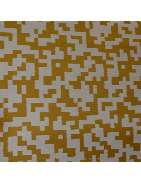 toile extérieure bache outdoor tetris blanc et moutarde 140cm déperlant - tissus Ameublement extérieur au mètre