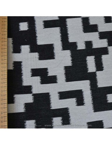 zoom toile extérieure bache outdoor tetris blanc et noir 140cm déperlant chilienne transat - tissus extérieurs au mètre