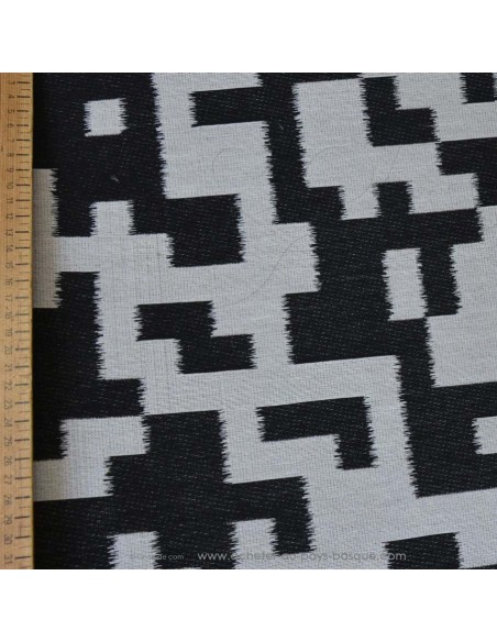 zoom toile extérieure bache outdoor tetris blanc et noir 140cm déperlant chilienne transat - tissus extérieurs au mètre