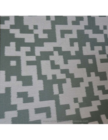 toile extérieure bache outdoor tetris blanc et vert d'eau 140cm déperlant - tissus Ameublement extérieur au mètre