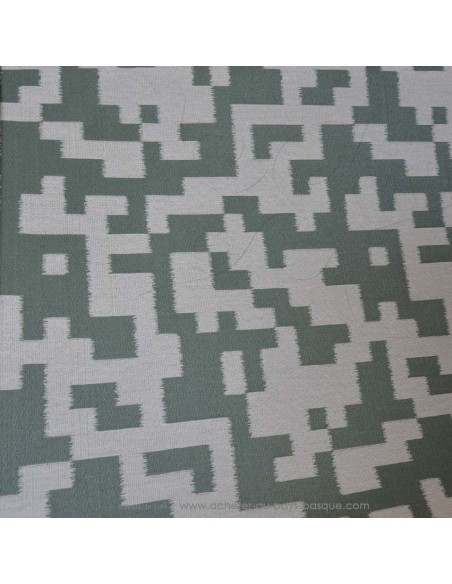 toile extérieure bache outdoor tetris blanc et vert d'eau 140cm déperlant - tissus Ameublement extérieur au mètre