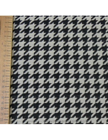 zoom toile extérieure bache outdoor pied de coq blanc noir 140cm déperlant chilienne transat - tissus extérieurs au mètre