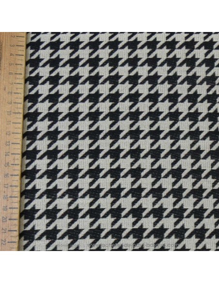 zoom toile extérieure bache outdoor pied de coq blanc noir 140cm déperlant chilienne transat - tissus extérieurs au mètre