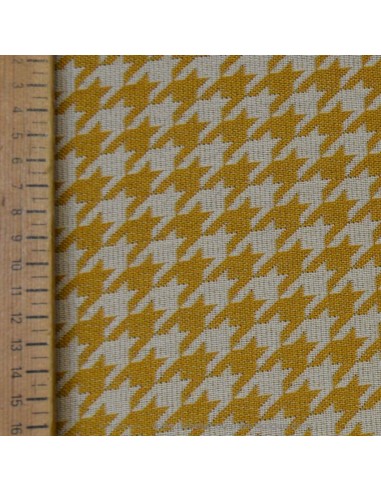 zoom toile extérieure bache outdoor pied de coq moutarde blanc 140cm déperlant chilienne transat - tissus extérieurs au mètre