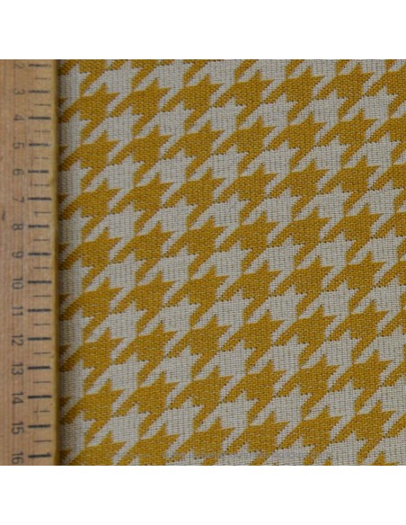 zoom toile extérieure bache outdoor pied de coq moutarde blanc 140cm déperlant chilienne transat - tissus extérieurs au mètre