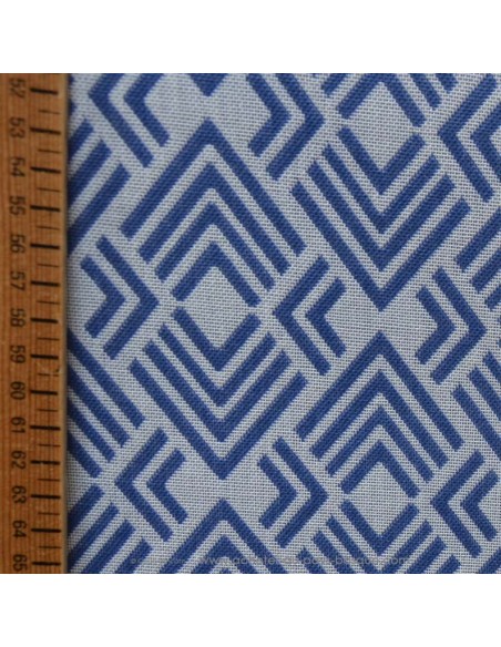 zoom toile extérieure bache outdoor losange entrelacé bleu 160cm déperlant chilienne transat - tissus extérieurs au mètre