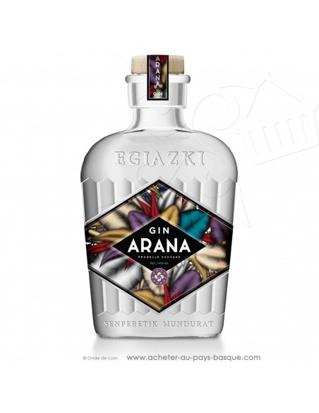 Dry Gin ARANA, notes florales.  délicat, , peu agressif doux, peu amère, saveur prunelles - Egiazki liqueurs basques