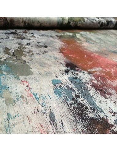 zoom Satin de Coton léger effet peinture oxydation métal rouille gris vert -Tissu habillement haute qualité vente en ligne