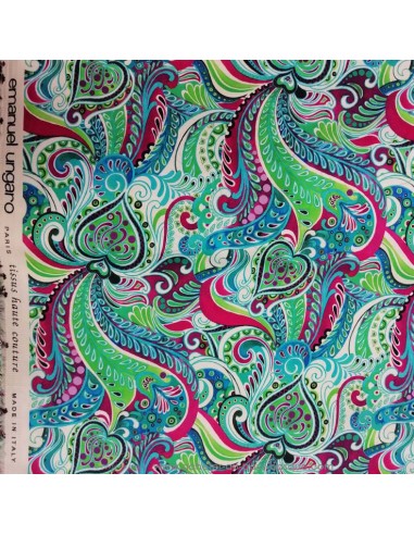 zoom Satin coton légèrement strech ethnique paisley multicolore UNGARO - tissus haute couture made in Italie