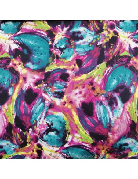 Tissu Satin de coton légèrement strech impression multicolore - tissus habillement au mètre mercerie Biarritz