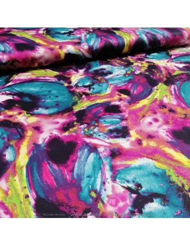 zoom Satin de coton légèrement strech impression multicolore - tissus habillement au mètre Biarritz