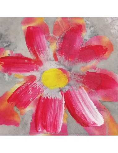 Zoom fleur peinte avec texture peinture Tissu Coton Batik tie dye gris - tissus habillement au mètre vente en ligne