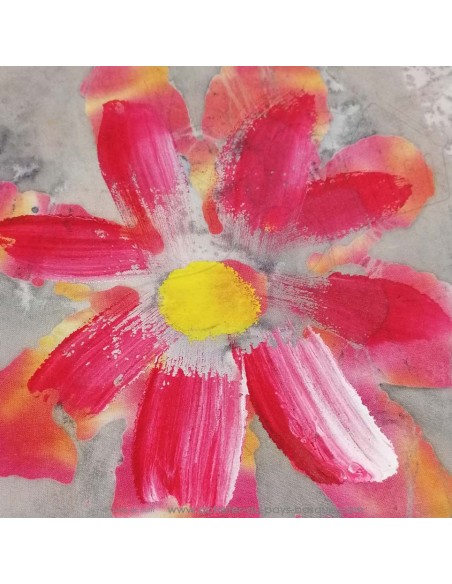 Zoom fleur peinte avec texture peinture Tissu Coton Batik tie dye gris - tissus habillement au mètre vente en ligne