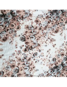 Tissu Piqué PolyCoton blanc bouquet roses relief damier - Tissus habillement au mètre vente en ligne - Dock Biarritz