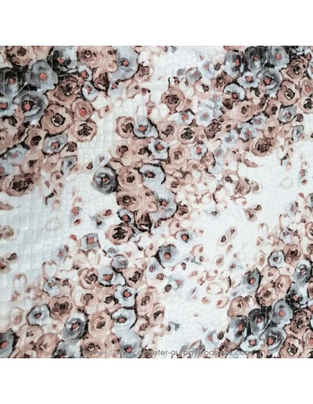 Tissu Piqué PolyCoton blanc bouquet roses relief damier - Tissus habillement au mètre vente en ligne - Dock Biarritz