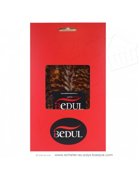 Chorizo Iberico Extra en tranche - 100g sous vide dans un bel emballage cartonné. Ce produit voyage sous température dirigée.