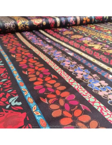 zoom Tissu 100% soie noire fleurs - tissus habillement soie italienne haute couture - mercerie Biarritz