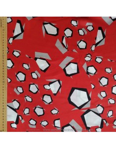 Tissu soie rouge géométrique blanc made in Italie - tissus habillement soie italienne haute couture - vetement sur mesure 2