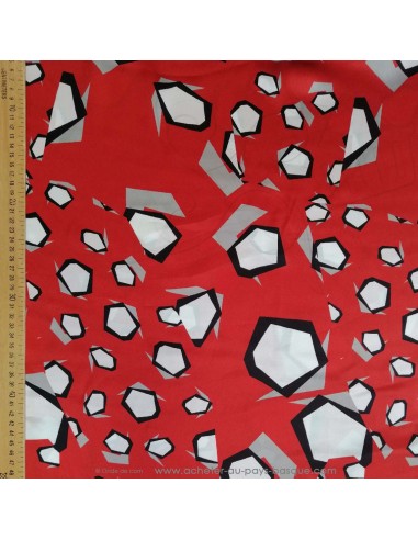 Tissu 100% soie rouge hexagones Italie - tissus habillement soie italienne haute couture - mercerie Biarritz