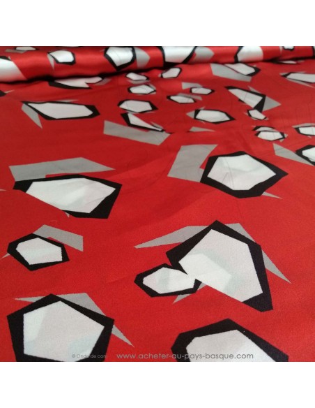 zoom Tissu 100% soie rouge noir blanc gris - tissus habillement soie italienne haute couture - mercerie Biarritz