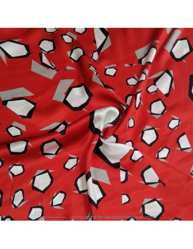 Zoom 100% soie rouge hexagone géométrique - tissus habillement soie italienne haute couture - vetement couturiere sur mesure
