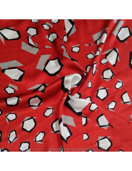 Zoom 100% soie rouge hexagone géométrique - tissus habillement soie italienne haute couture - vetement couturiere sur mesure