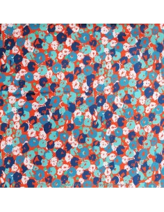 Tissu soie orange fleurs bleues made in Italie - tissus habillement soie italienne haute couture - vetement sur mesure
