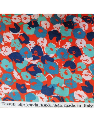 Tissu 100% soie orange fleurs made in Italie - tissus habillement soie italienne haute couture - vetement sur mesure
