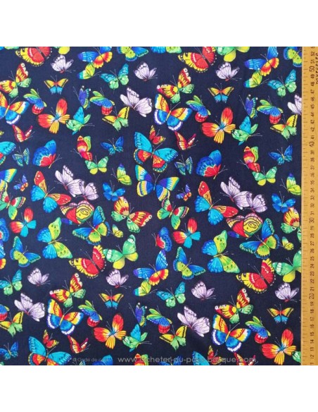 Tissu soie noire vol de papillon made in Italie - tissus habillement soie italienne haute couture - vetement sur mesure