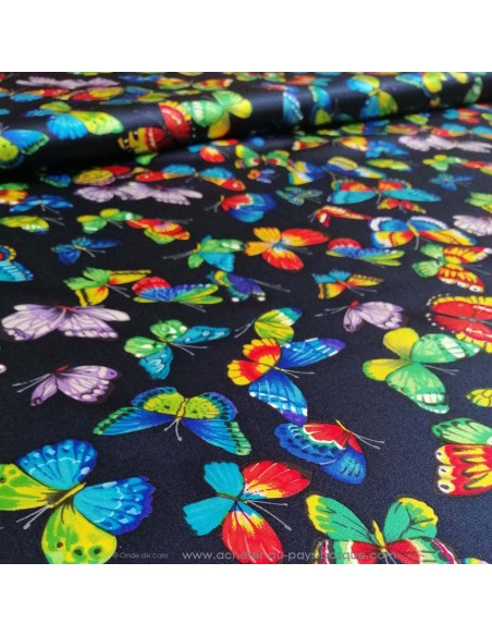 zoom Tissu soie noire paillons multicolore - tissus habillement soie italienne haute couture - mercerie Biarritz
