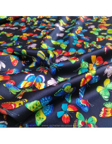 Tissu soie noire papillon made in Italie - tissus habillement soie italienne haute couture - vetement sur mesure