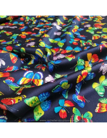 Tissu soie noire papillon made in Italie - tissus habillement soie italienne haute couture - vetement sur mesure