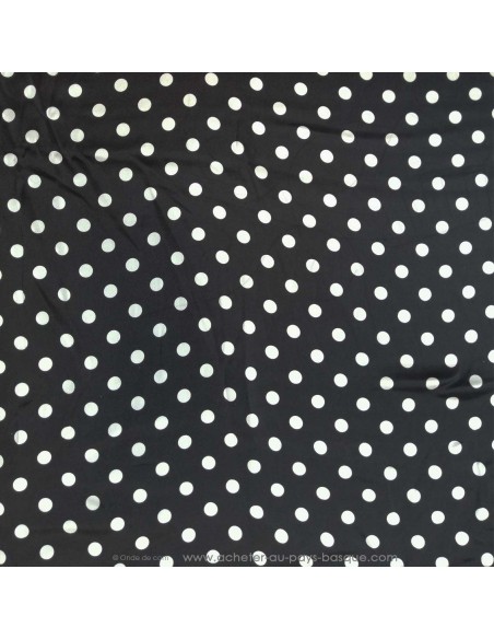 Tissu soie noire pois blancs made in Italie - tissus habillement soie italienne haute couture - vetement sur mesure