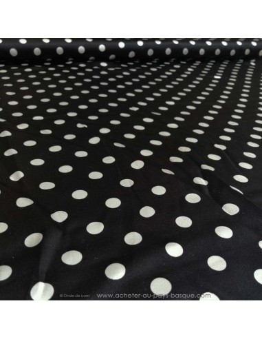 zoom Tissu 100% soie noire pois blanc - tissus habillement soie italienne haute couture - mercerie Biarritz