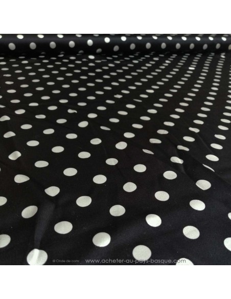 zoom Tissu 100% soie noire pois blanc - tissus habillement soie italienne haute couture - mercerie Biarritz