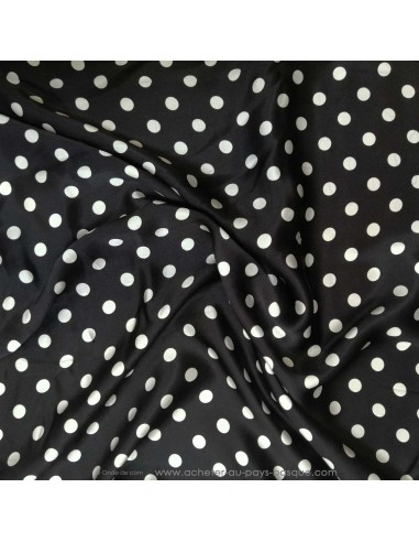 Zoom 100% soie à pois blancs et noirs - tissus habillement soie italienne haute couture - vetement couturiere sur mesure