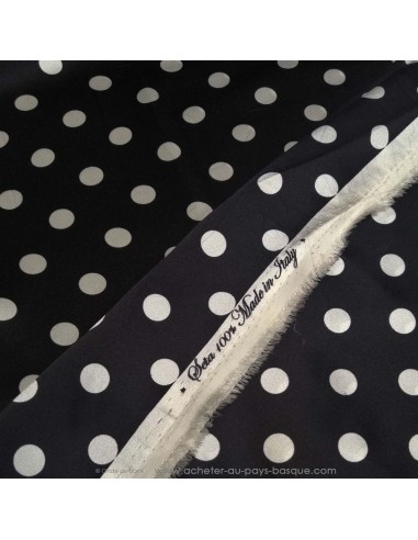 Tissu 100% soie noire à pois made in Italie - tissus habillement soie italienne haute couture - vetement sur mesure