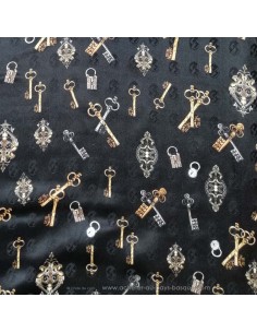 Tissu soie noire clés or argent made in Italie - tissus habillement soie italienne haute couture - vetement sur mesure