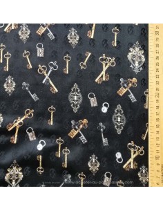 Tissu soie noire clés or argent made in Italie - tissus habillement soie italienne haute couture - vetement sur mesure 2