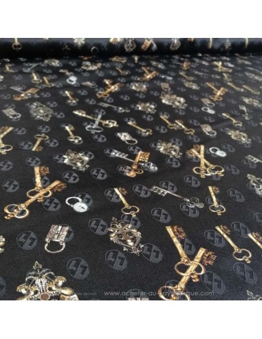 zoom Tissu 100% soie noire clé serrure or - tissus habillement soie italienne haute couture - mercerie Biarritz